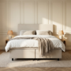 1-Persoons Boxspring Julia Met Opbergruimte - Beige - Beige 90x200 Cm - Pocketvering - Inclusief Topper - Dekbed-Discounter.nl